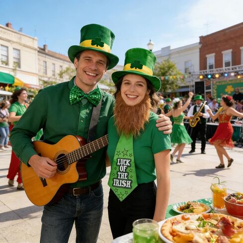 مجموعة إكسسوارات أزياء Leprechaun لعيد القديس باتريك - قبعة ولحية وربطة عنق وربطة عنق لإكمال مظهرك الساحر المحظوظ (للرجال والنساء) in Saudi Arabia