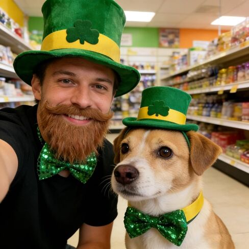 مجموعة إكسسوارات أزياء Leprechaun لعيد القديس باتريك - قبعة ولحية وربطة عنق وربطة عنق لإكمال مظهرك الساحر المحظوظ (للرجال والنساء) in Saudi Arabia