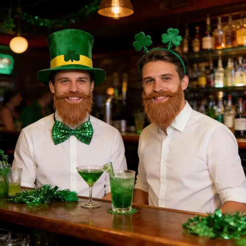 مجموعة إكسسوارات أزياء Leprechaun لعيد القديس باتريك - قبعة ولحية وربطة عنق وربطة عنق لإكمال مظهرك الساحر المحظوظ (للرجال والنساء) in Saudi Arabia