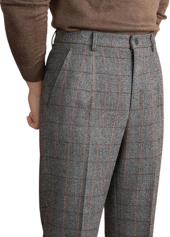 Men's Dress Pants Tweed Plaid Classic Fit Siut Separates Slim Stylish Wool Casual Business Suit Pants in Kuwait