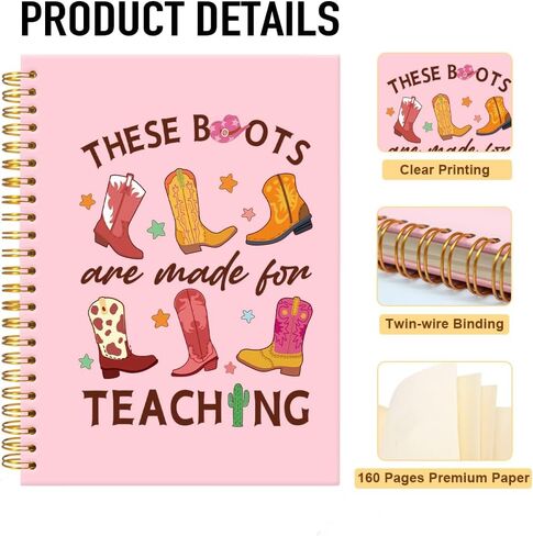These Boots are Made for Teaching Spiral Journal Notebook for Women, Western Cowgirl Boho Notebooks, Teachers Day Birthday Gifts for Her, New Teacher Grad Gifts, Teacher Appreciation Gifts in Saudi Arabia