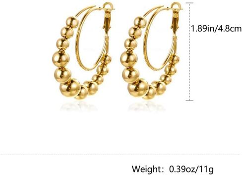 Statement Gold Beaded Big Hoop Earrings for Women Trendy, Dainty Chunky Double Circle Round Beads Ball Earring Y2K Party Ear Jewelry Accessories Gifts in Kuwait