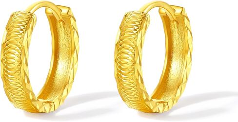 18K Gold Hoop Earrings Chunky Huggie Earrings Real Gold Jewelry Gift for Women in Saudi Arabia