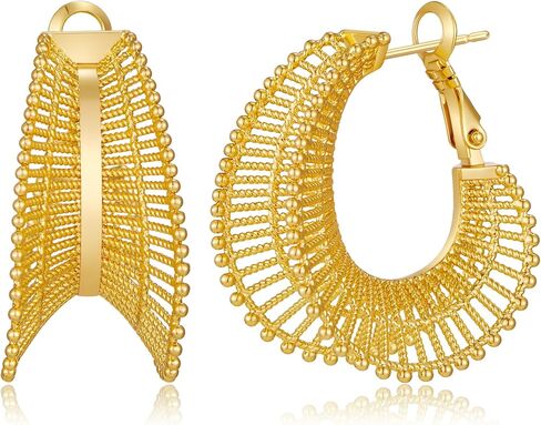 Chunky Gold Hoop Earrings for Women Lightweight Boho Woven Mesh Hoops Gold Plated Statement Earrings for a Trendy Artistic Look in Kuwait