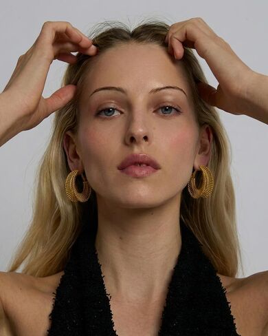 Chunky Gold Hoop Earrings for Women Lightweight Boho Woven Mesh Hoops Gold Plated Statement Earrings for a Trendy Artistic Look in Kuwait