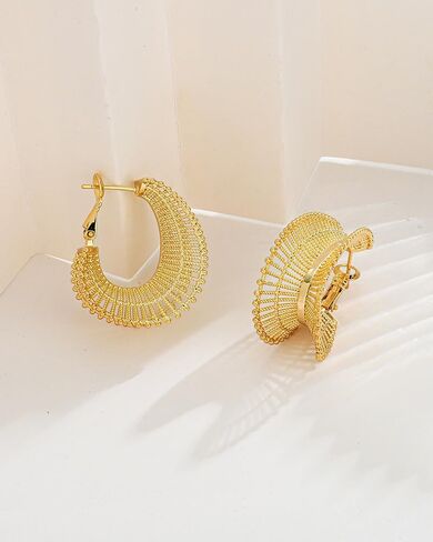 Chunky Gold Hoop Earrings for Women Lightweight Boho Woven Mesh Hoops Gold Plated Statement Earrings for a Trendy Artistic Look in Kuwait