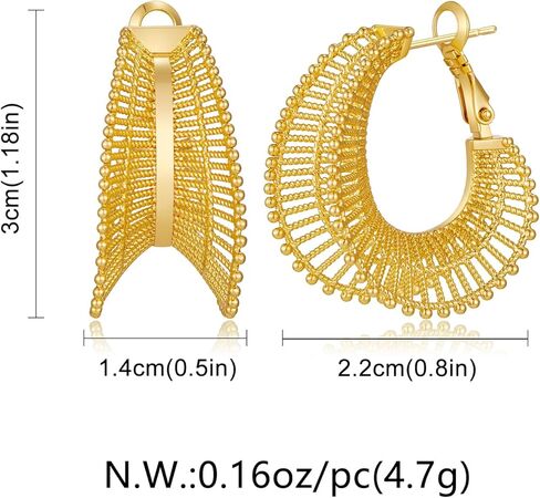 Chunky Gold Hoop Earrings for Women Lightweight Boho Woven Mesh Hoops Gold Plated Statement Earrings for a Trendy Artistic Look in Kuwait