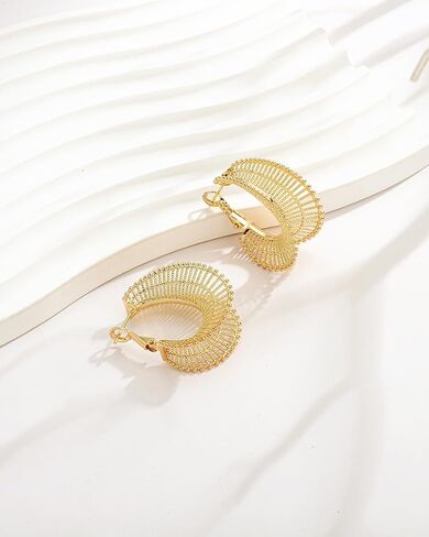 Chunky Gold Hoop Earrings for Women Lightweight Boho Woven Mesh Hoops Gold Plated Statement Earrings for a Trendy Artistic Look in Kuwait
