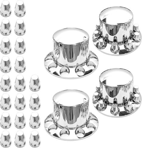 SEPEY 33 mm Standard Axle Cover Set Chrome Rear Axle Complete Wheel Cover Set Removable Hub Caps Screw-on Lug Nut Covers for Semi Truck (4 Rear) in Kuwait
