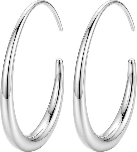 Lightweight Teardrop Gold Hoop Earrings for Women - ION Plated Gold Earrings for Women Stainless Steel Large Oval Curved - High Polished Statement Jewelry Gifts in Saudi Arabia