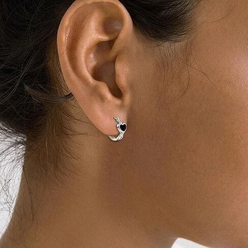 Women's 925 Sterling Silver Black Heart Earrings, Cute And Simple Design, Lightweight And Hypoallergenic Hoop Earring, Fashionable Jewelry For Women, Suitable For Daily Wear, The Best Gift For Your Wife Or Girlfriend in Saudi Arabia