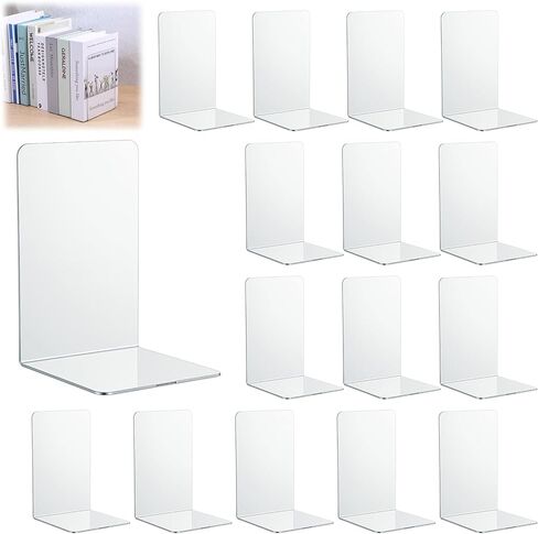 16 Pcs Clear Acrylic Bookends for Shelves, Heavy Duty L-Shaped Book Ends for Books, Invisible Book Organizer & Holder for Office, Home, Library in Kuwait