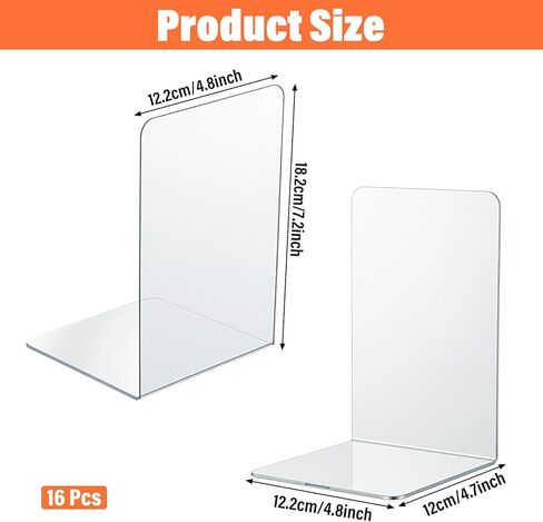 16 Pcs Clear Acrylic Bookends for Shelves, Heavy Duty L-Shaped Book Ends for Books, Invisible Book Organizer & Holder for Office, Home, Library in Kuwait