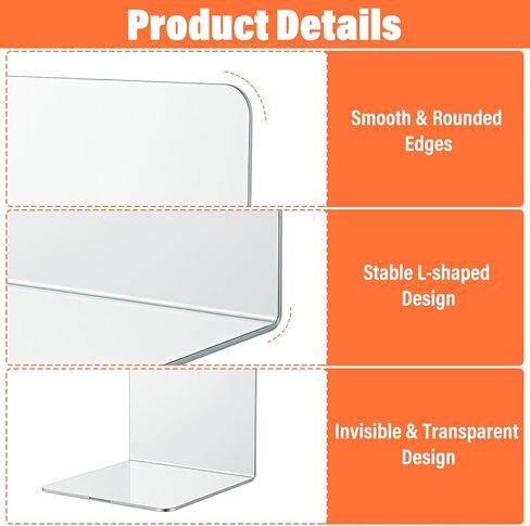 16 Pcs Clear Acrylic Bookends for Shelves, Heavy Duty L-Shaped Book Ends for Books, Invisible Book Organizer & Holder for Office, Home, Library in Kuwait