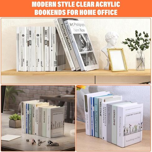 16 Pcs Clear Acrylic Bookends for Shelves, Heavy Duty L-Shaped Book Ends for Books, Invisible Book Organizer & Holder for Office, Home, Library in Kuwait