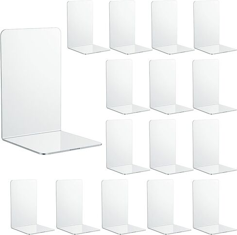 16 Pcs Clear Acrylic Bookends for Shelves, Heavy Duty L-Shaped Book Ends for Books, Invisible Book Organizer & Holder for Office, Home, Library in Kuwait