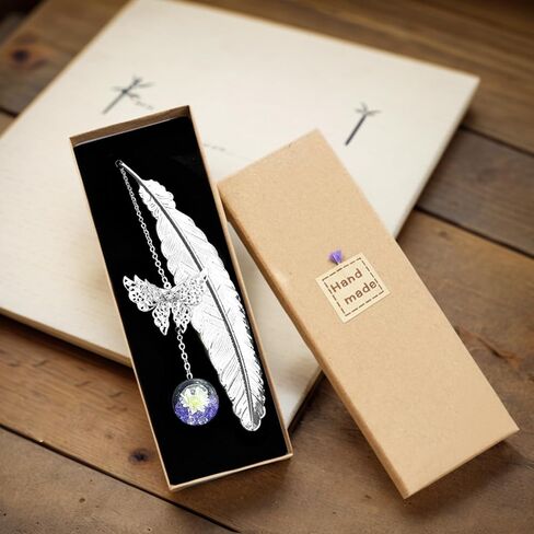 Metal Feather Bookmark - Elegant Alloy Book Marker with Present Box, Vintage Style Reading Accessory for Book Lovers (Silver Feather with Purple Diamond) in Saudi Arabia