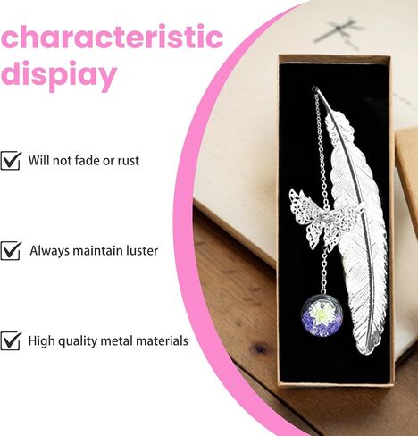 Metal Feather Bookmark - Elegant Alloy Book Marker with Present Box, Vintage Style Reading Accessory for Book Lovers (Silver Feather with Purple Diamond) in Saudi Arabia