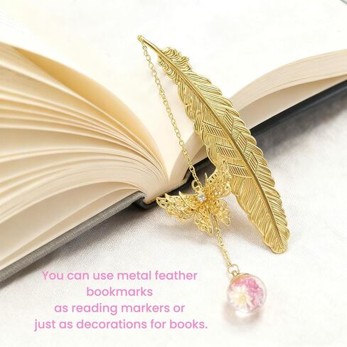 Metal Feather Bookmark - Elegant Alloy Book Marker with Present Box, Vintage Style Reading Accessory for Book Lovers (Silver Feather with Purple Diamond) in Saudi Arabia