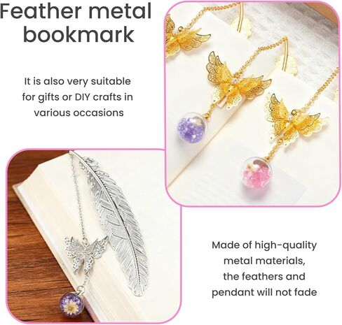 Metal Feather Bookmark - Elegant Alloy Book Marker with Present Box, Vintage Style Reading Accessory for Book Lovers (Silver Feather with Purple Diamond) in Saudi Arabia