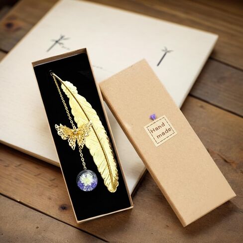 Metal Feather Bookmark - Elegant Alloy Book Marker with Present Box, Vintage Style Reading Accessory for Book Lovers (Silver Feather with Purple Diamond) in Saudi Arabia