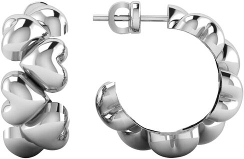 UHI Jewelry and More Ditsuhi Puff Heart Hoop Earrings, 925 Sterling Silver, Tiny Hearts Earrings, Minimalistic Design. in Saudi Arabia