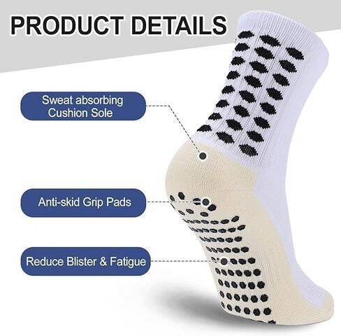 Men Women Soccer Socks 3 Pairs Teens Cushioned Non Slip Grip Sports Sock Youth Basketball Football Socks Compression Athletic Sock in Saudi Arabia