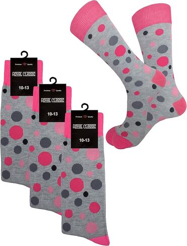 Polka Dots Groomsmen Wedding Socks 3 Pairs Cotton Blend Size 10-13 (Pink Grey Black) in Kuwait