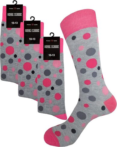 Polka Dots Groomsmen Wedding Socks 3 Pairs Cotton Blend Size 10-13 (Pink Grey Black) in Kuwait