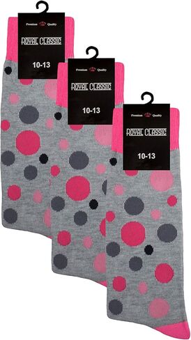 Polka Dots Groomsmen Wedding Socks 3 Pairs Cotton Blend Size 10-13 (Pink Grey Black) in Kuwait