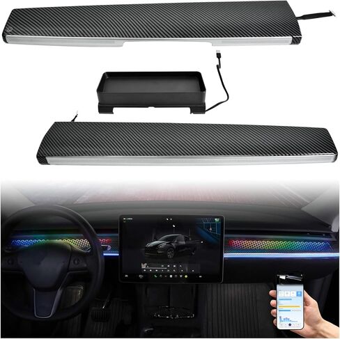 Dash Cover with RGB Lights & Storage Box for Tesla Model 3 2019-2022 / Model Y 2021-2024, APP Control Dash Light with Start Animation, Smart Scenes, Music Sync, Plug & Play, Honeycomb in Saudi Arabia