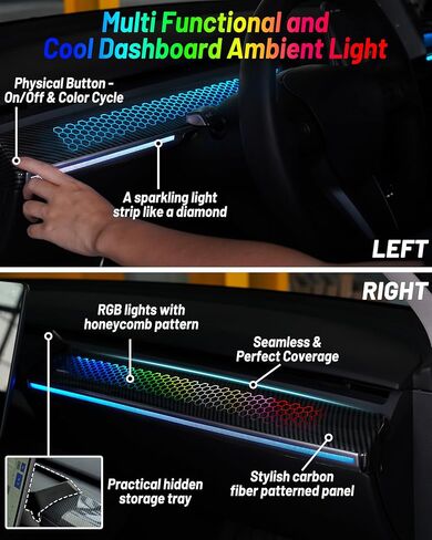 Dash Cover with RGB Lights & Storage Box for Tesla Model 3 2019-2022 / Model Y 2021-2024, APP Control Dash Light with Start Animation, Smart Scenes, Music Sync, Plug & Play, Honeycomb in Saudi Arabia