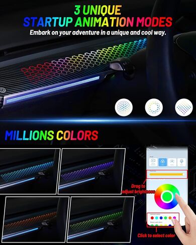 Dash Cover with RGB Lights & Storage Box for Tesla Model 3 2019-2022 / Model Y 2021-2024, APP Control Dash Light with Start Animation, Smart Scenes, Music Sync, Plug & Play, Honeycomb in Saudi Arabia