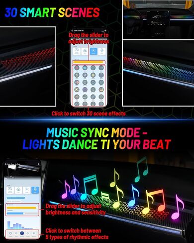 Dash Cover with RGB Lights & Storage Box for Tesla Model 3 2019-2022 / Model Y 2021-2024, APP Control Dash Light with Start Animation, Smart Scenes, Music Sync, Plug & Play, Honeycomb in Saudi Arabia