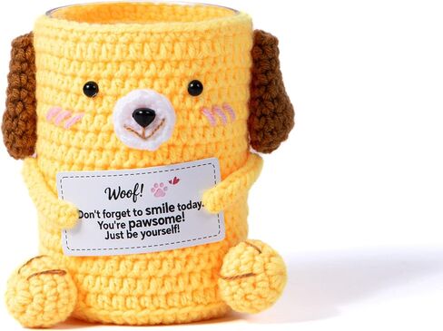 Crochet Puppy Plush Pencil Holder with Encouragement Card – Cute Desk Organizer, Handmade Dog Pen Holder Gift for Women, Coworkers, Students, Birthday or Graduation in Kuwait
