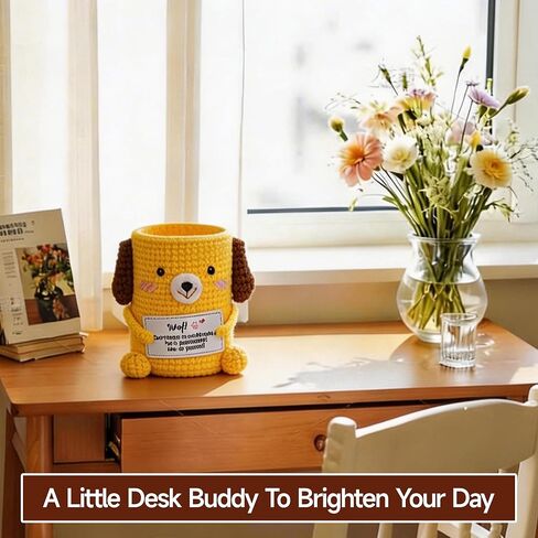 Crochet Puppy Plush Pencil Holder with Encouragement Card – Cute Desk Organizer, Handmade Dog Pen Holder Gift for Women, Coworkers, Students, Birthday or Graduation in Kuwait