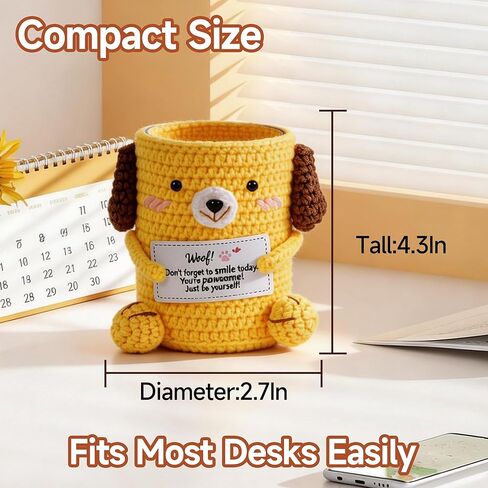 Crochet Puppy Plush Pencil Holder with Encouragement Card – Cute Desk Organizer, Handmade Dog Pen Holder Gift for Women, Coworkers, Students, Birthday or Graduation in Kuwait