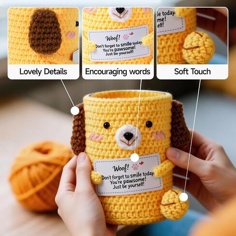 Crochet Puppy Plush Pencil Holder with Encouragement Card – Cute Desk Organizer, Handmade Dog Pen Holder Gift for Women, Coworkers, Students, Birthday or Graduation in Kuwait