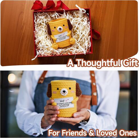 Crochet Puppy Plush Pencil Holder with Encouragement Card – Cute Desk Organizer, Handmade Dog Pen Holder Gift for Women, Coworkers, Students, Birthday or Graduation in Kuwait