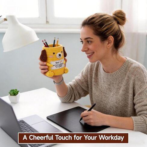 Crochet Puppy Plush Pencil Holder with Encouragement Card – Cute Desk Organizer, Handmade Dog Pen Holder Gift for Women, Coworkers, Students, Birthday or Graduation in Kuwait