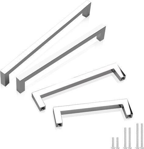 GOBEKOR 30 Pack Kitchen Cabinet Pulls Polished Chrome Square Bar Dresser Drawer Pull Handles 5in(128mm) Hole Centers, Solid Cabinet Handles Hardware in Kuwait