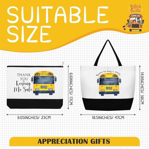 Abbylike 4 Pcs School Bus Driver Gifts Inspirational Canvas Tote Bags Makeup Bags with Zipper for Women Men Awesome Bus Driver Appreciation Day Gifts Thank You for Keeping Me Safe Back to School in Saudi Arabia