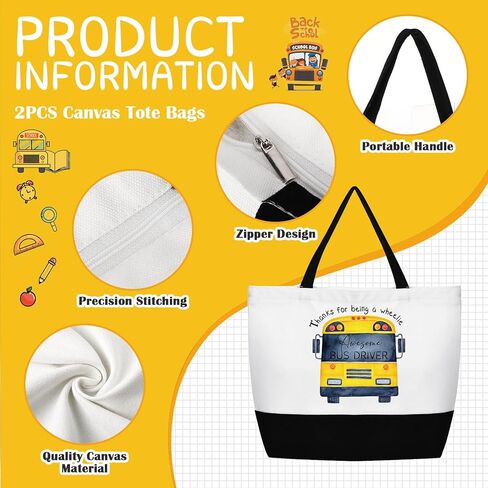 Abbylike 4 Pcs School Bus Driver Gifts Inspirational Canvas Tote Bags Makeup Bags with Zipper for Women Men Awesome Bus Driver Appreciation Day Gifts Thank You for Keeping Me Safe Back to School in Saudi Arabia