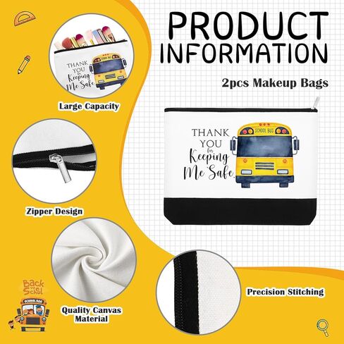 Abbylike 4 Pcs School Bus Driver Gifts Inspirational Canvas Tote Bags Makeup Bags with Zipper for Women Men Awesome Bus Driver Appreciation Day Gifts Thank You for Keeping Me Safe Back to School in Saudi Arabia