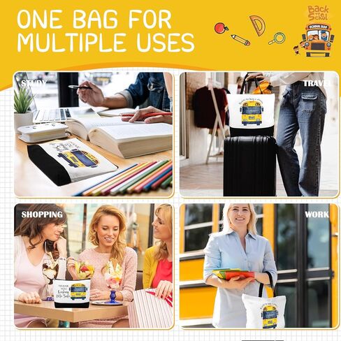 Abbylike 4 Pcs School Bus Driver Gifts Inspirational Canvas Tote Bags Makeup Bags with Zipper for Women Men Awesome Bus Driver Appreciation Day Gifts Thank You for Keeping Me Safe Back to School in Saudi Arabia