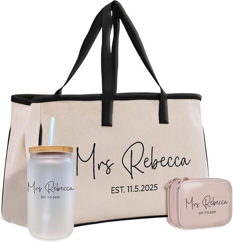 VANESSA ROSELLA Mrs. Last Name Est Year Tote Bag Personalized Wedding Bridal Shower Honeymoon Custom Wedding Gif in Kuwait