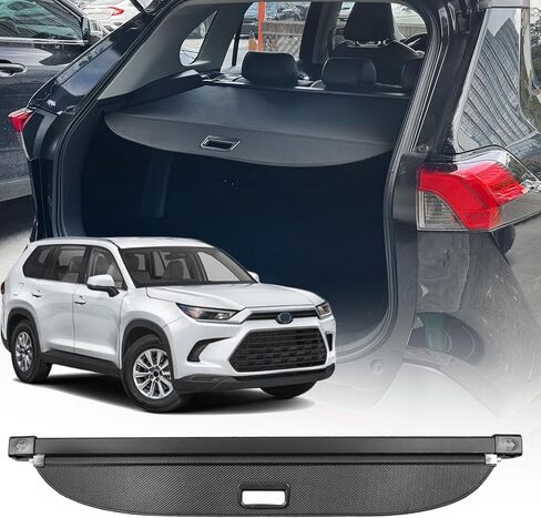 غطاء الحمولة لملحقات Toyota Grand Highlander 2024 2025 2026 (مظهر ألياف الكربون)، لملحقات Toyota Grand Highlander غطاء صندوق السيارة القابل للسحب درع ظل الأمان (ليس لهايلاندر) in Kuwait