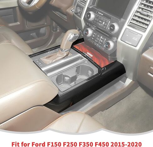 RT-TCZ والعتاد التحول كأس حامل لوحة غطاء الكسوة الديكور الملحقات الداخلية لفورد F150 F250 F350 F450 2015-2020 (ألياف الكربون الأسود) in Saudi Arabia