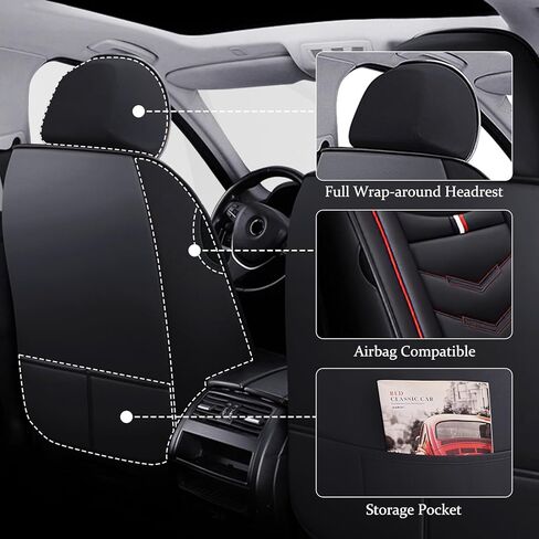 غطاء مقعد السيارة 6 مقاعد لسيارة Ford Explorer 2000-2026، وسادة هوائية متينة مقاومة للماء ومتوافقة، واقي مقعد من الجلد الفاخر (6 مقاعد قياسية، أسود وأحمر) in Kuwait