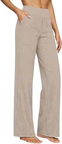 Linen Pants for Women High Waisted Wide Leg with Pockets Gauze Cotton Pants Business Casual Vacation Palazzo Trousers in Saudi Arabia